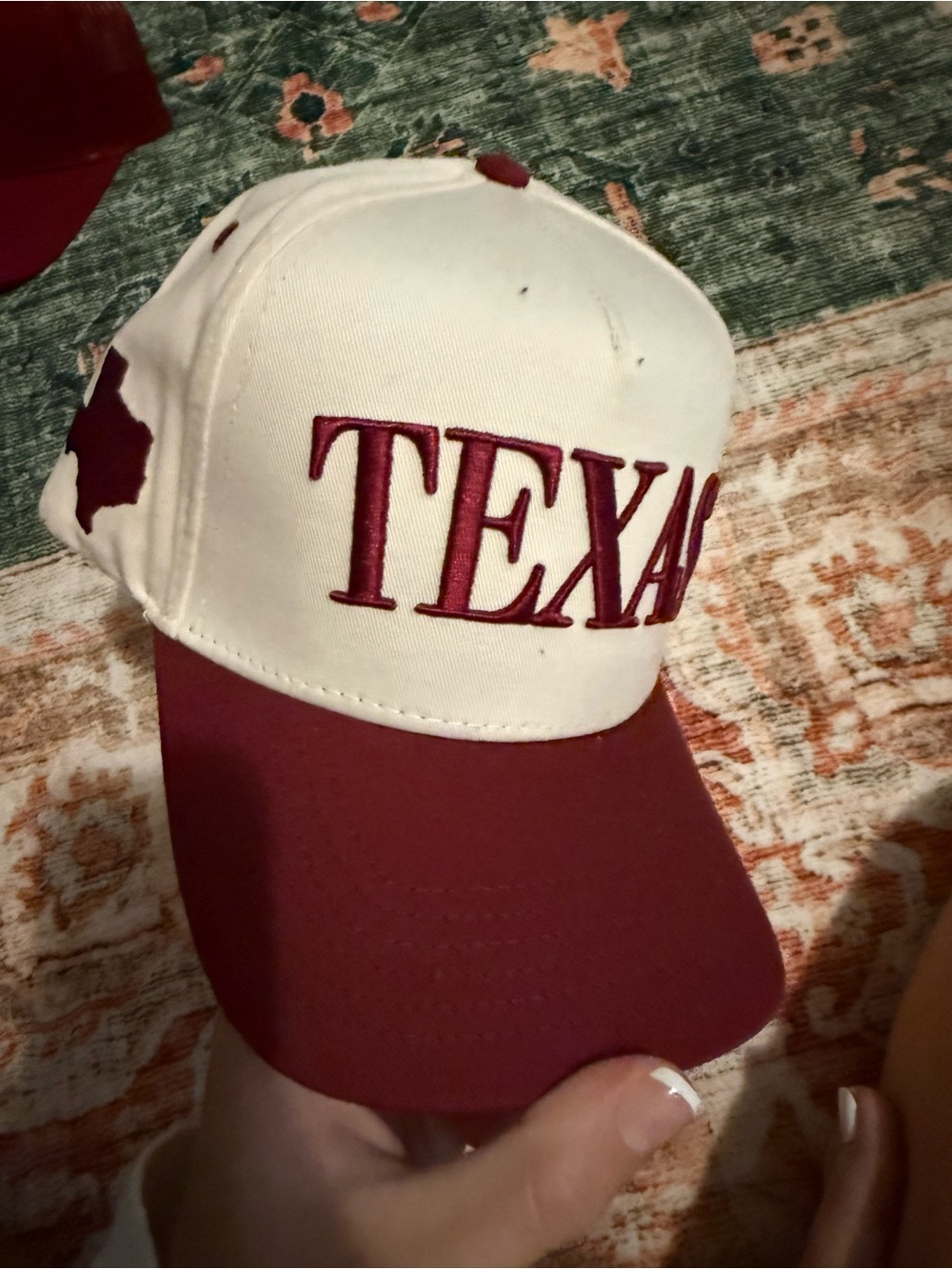 Two-Tone Texas Embroidered Baseball Cap - White & Maroon